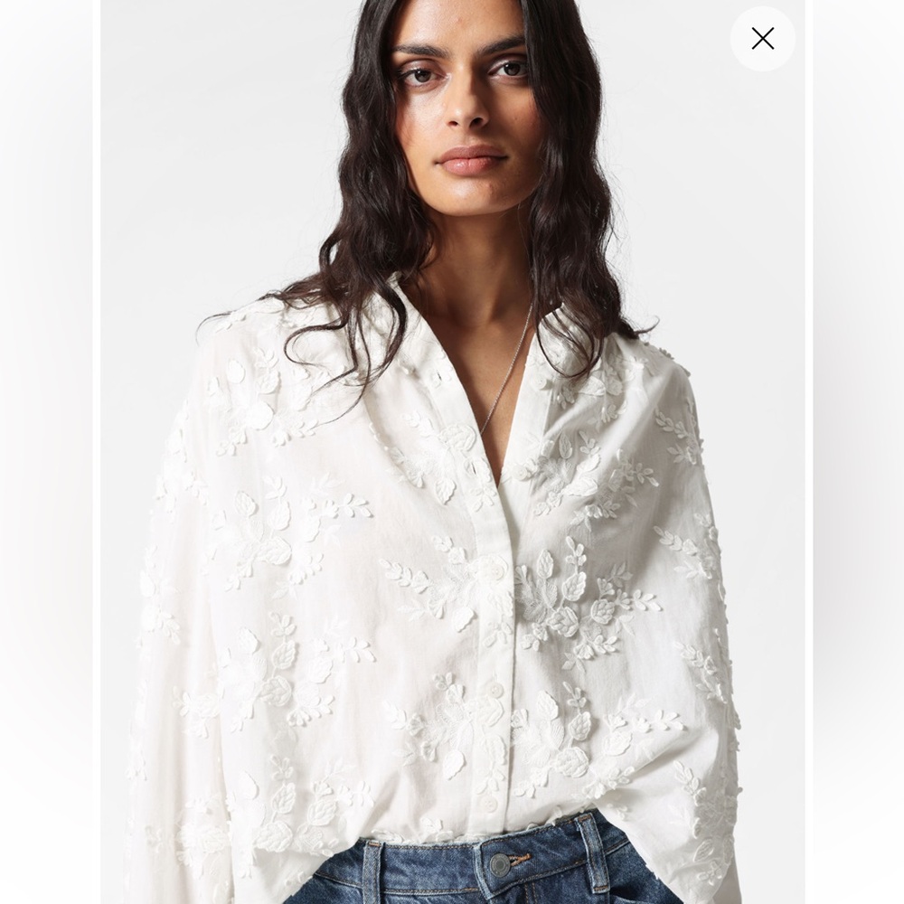 & Other Stories White Floral Embroidered Blouse